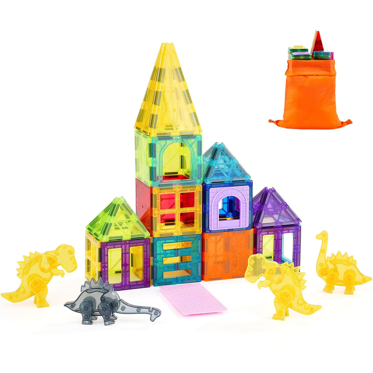 Magnetic Tiles, 56 PCS Magnetic Animals Building Blocks for Kids, Magnet Building Set with 4 Dinosaurs, STEM Sensory Educational Construction Stacking Toys Gift for Toddlers Boys Girls Aged 3+