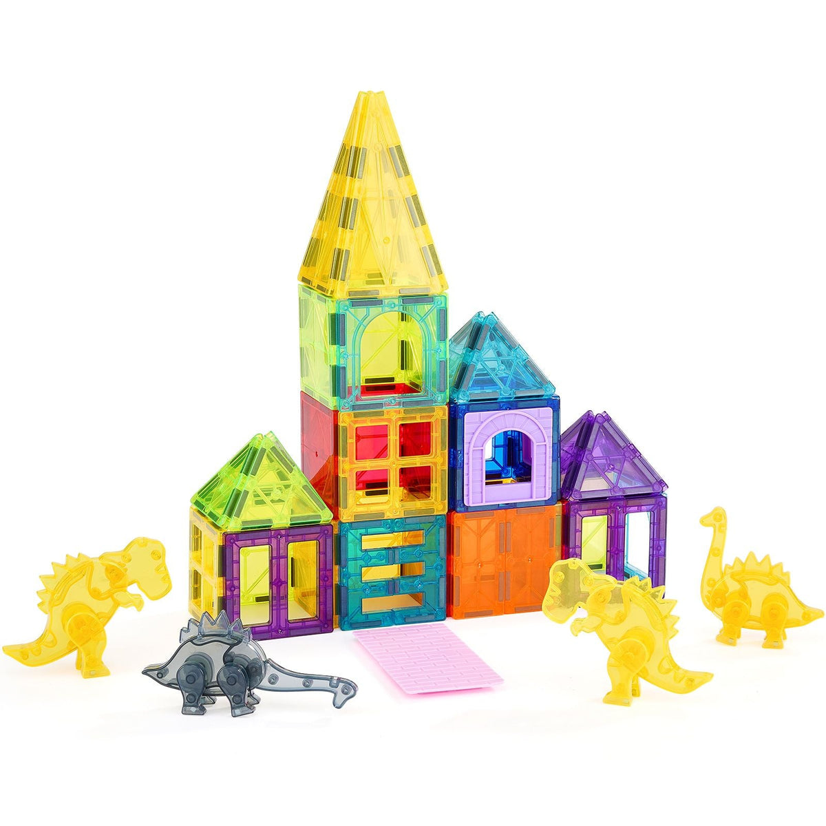Magnetic Tiles, 56 PCS Magnetic Animals Building Blocks for Kids, Magnet Building Set with 4 Dinosaurs, STEM Sensory Educational Construction Stacking Toys Gift for Toddlers Boys Girls Aged 3+