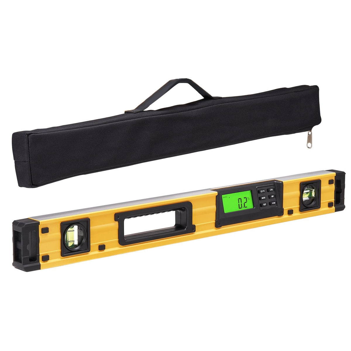 Magnetic Torpedo Level, 600mm, LED Backlit Screen Mechanical Bubble Vials Ruler for 0-360 Degree, Gravity Sensor Aluminum Alloy Leveler Tool w/ Viewing Window, Shock-Resistant for Plumbing, Wood