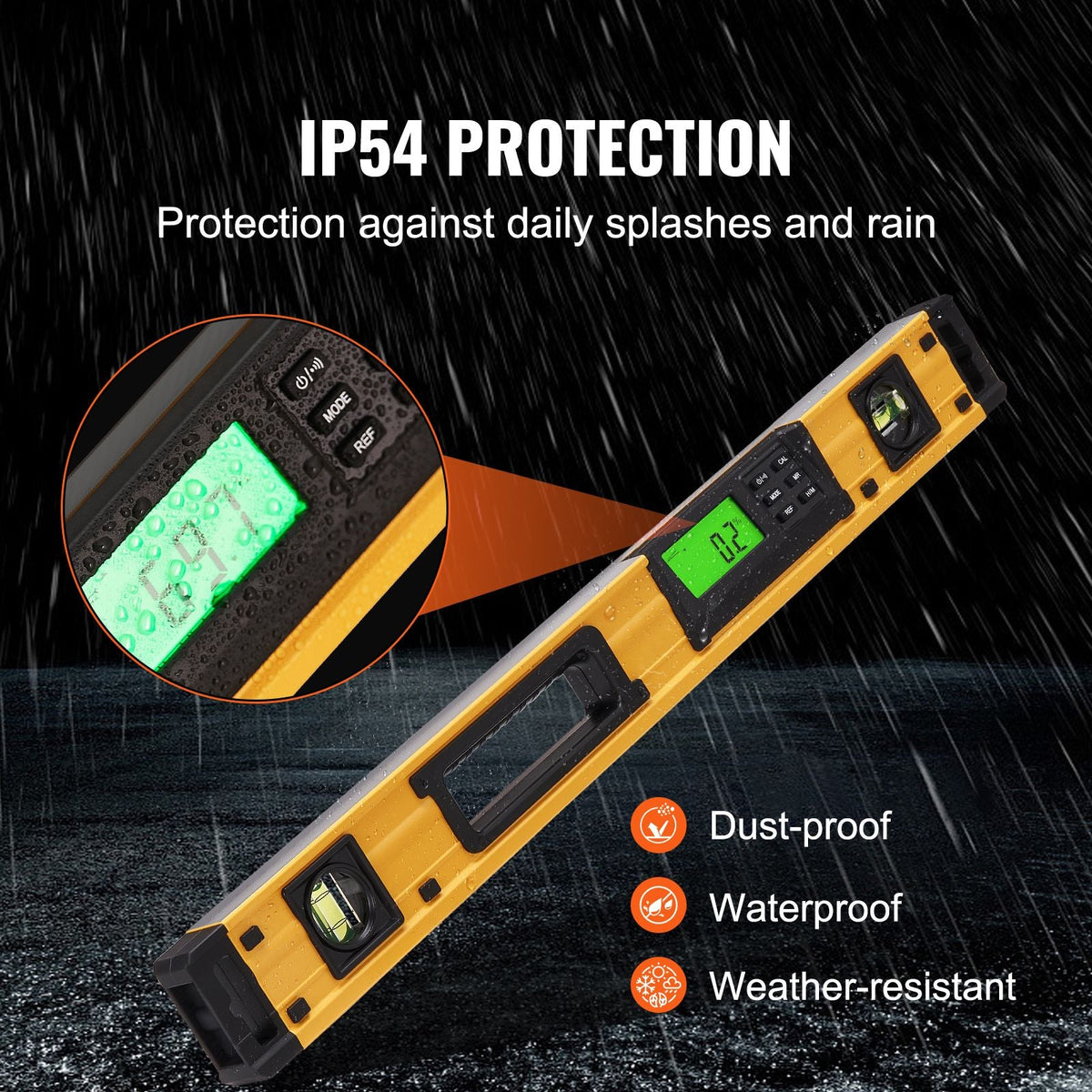 Magnetic Torpedo Level, 600mm, LED Backlit Screen Mechanical Bubble Vials Ruler for 0-360 Degree, Gravity Sensor Aluminum Alloy Leveler Tool w/ Viewing Window, Shock-Resistant for Plumbing, Wood