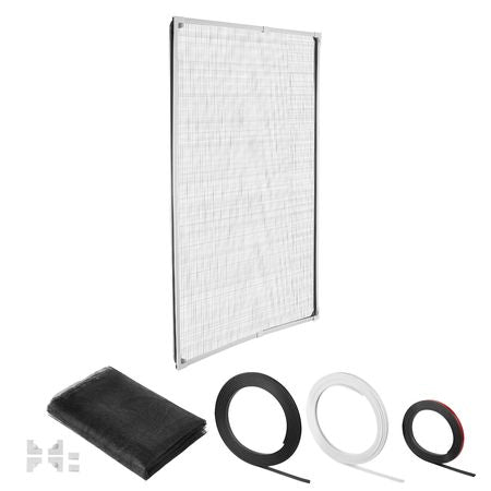 Magnetic Window Screen, 58.27 x 39.17 inch PVC and Fiberglass Mesh, White Frames with Black Magnetic Strip and Wind Clips, No Drilling Easy Installation, Magnetic Screen for House Window