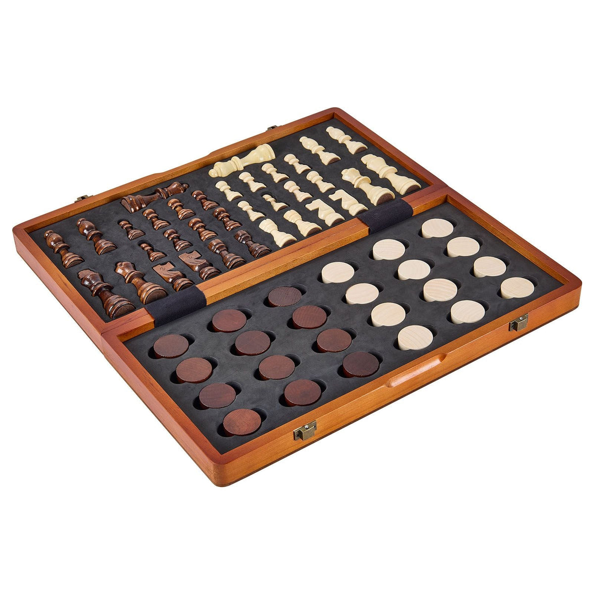 Magnetic Wooden Chess Set, 15 inch 2-IN-1 Chess Checkers Game Set, Folding Chess Board Games for Adults Kids, 2 Queens Portable Travel Gift Chess Set for Tournament Professional Beginner