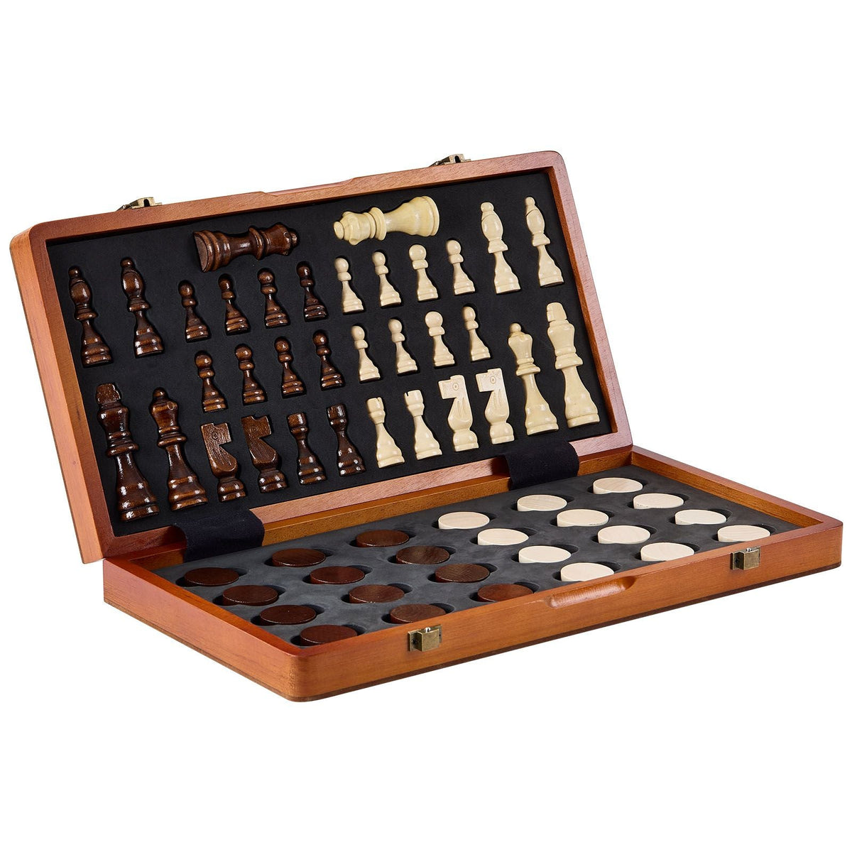 Magnetic Wooden Chess Set, 15 inch 2-IN-1 Chess Checkers Game Set, Folding Chess Board Games for Adults Kids, 2 Queens Portable Travel Gift Chess Set for Tournament Professional Beginner