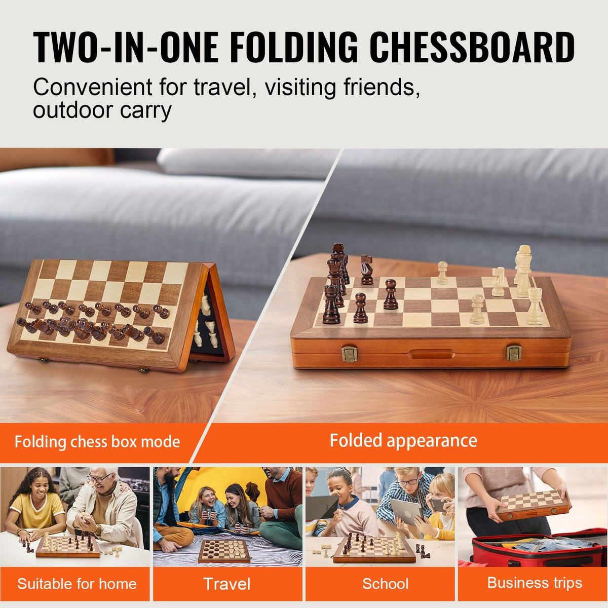 Magnetic Wooden Chess Set, 15 inch 2-IN-1 Chess Checkers Game Set, Folding Chess Board Games for Adults Kids, 2 Queens Portable Travel Gift Chess Set for Tournament Professional Beginner