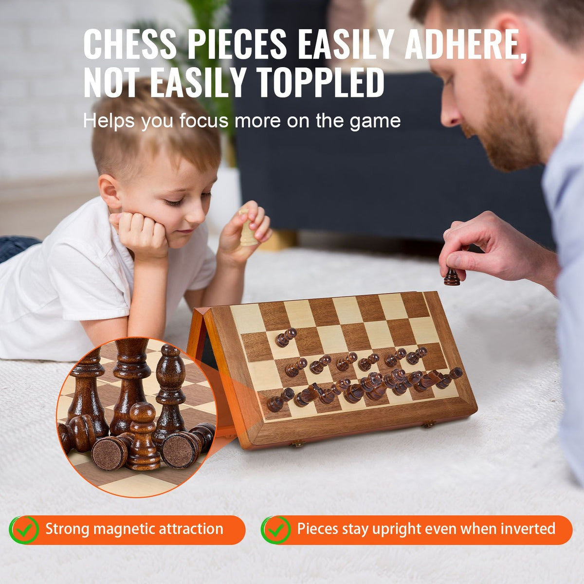 Magnetic Wooden Chess Set, 15 inch 2-IN-1 Chess Checkers Game Set, Folding Chess Board Games for Adults Kids, 2 Queens Portable Travel Gift Chess Set for Tournament Professional Beginner