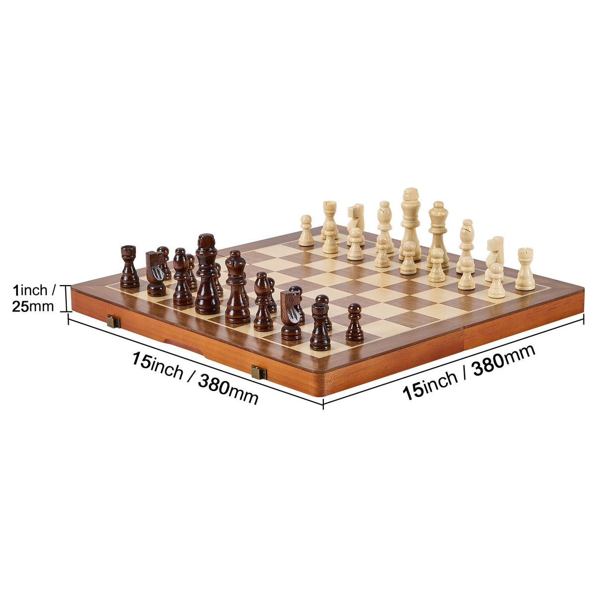 Magnetic Wooden Chess Set, 15 inch 2-IN-1 Chess Checkers Game Set, Folding Chess Board Games for Adults Kids, 2 Queens Portable Travel Gift Chess Set for Tournament Professional Beginner