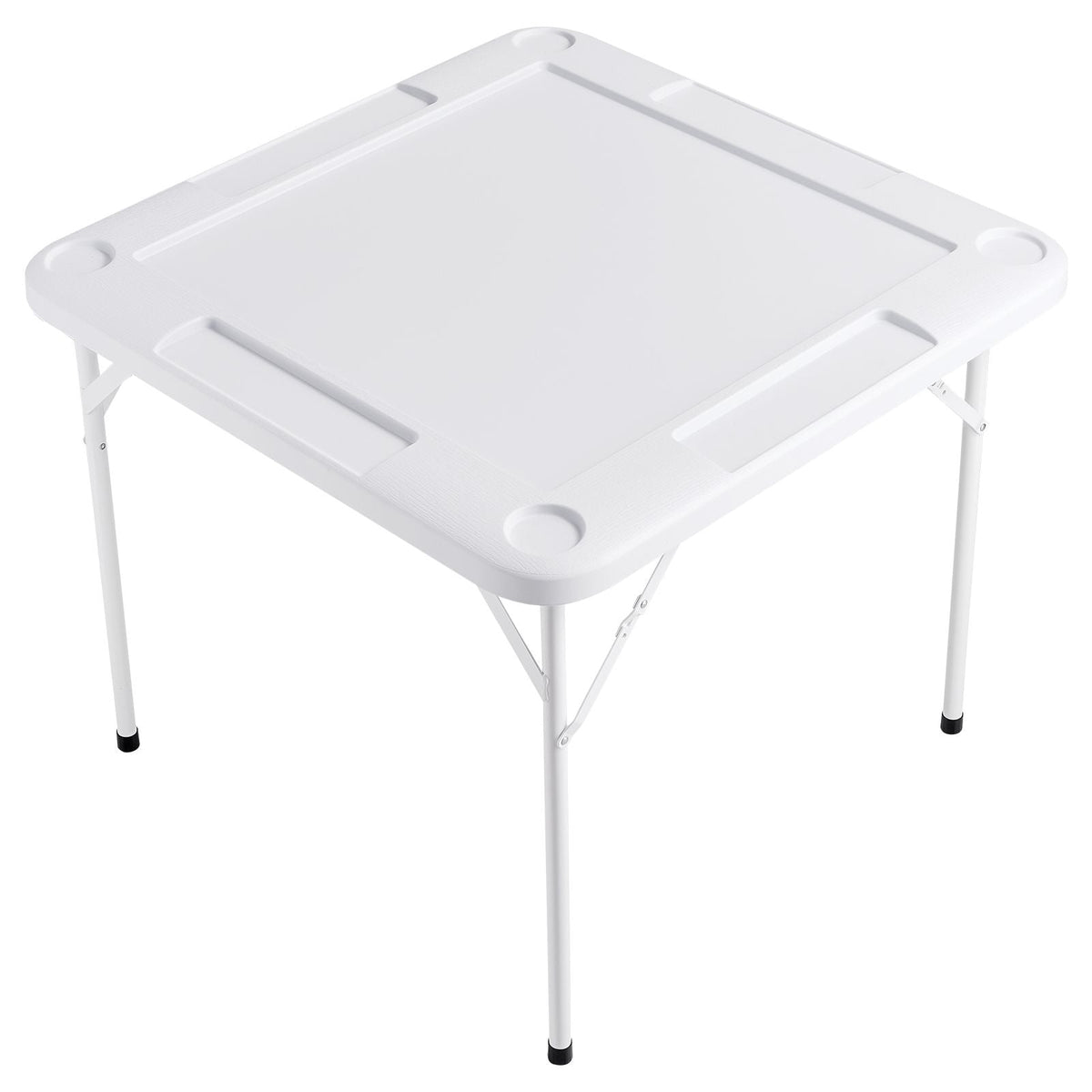 Mahjong Table, 4 Player Folding Domino Table with Wear-Resistant Green Tabletop, Portable Square Card Table with 4 Cup Holders & 4 Chip Trays for Mahjong Poker Puzzles, 35.4 x 35.4-inch