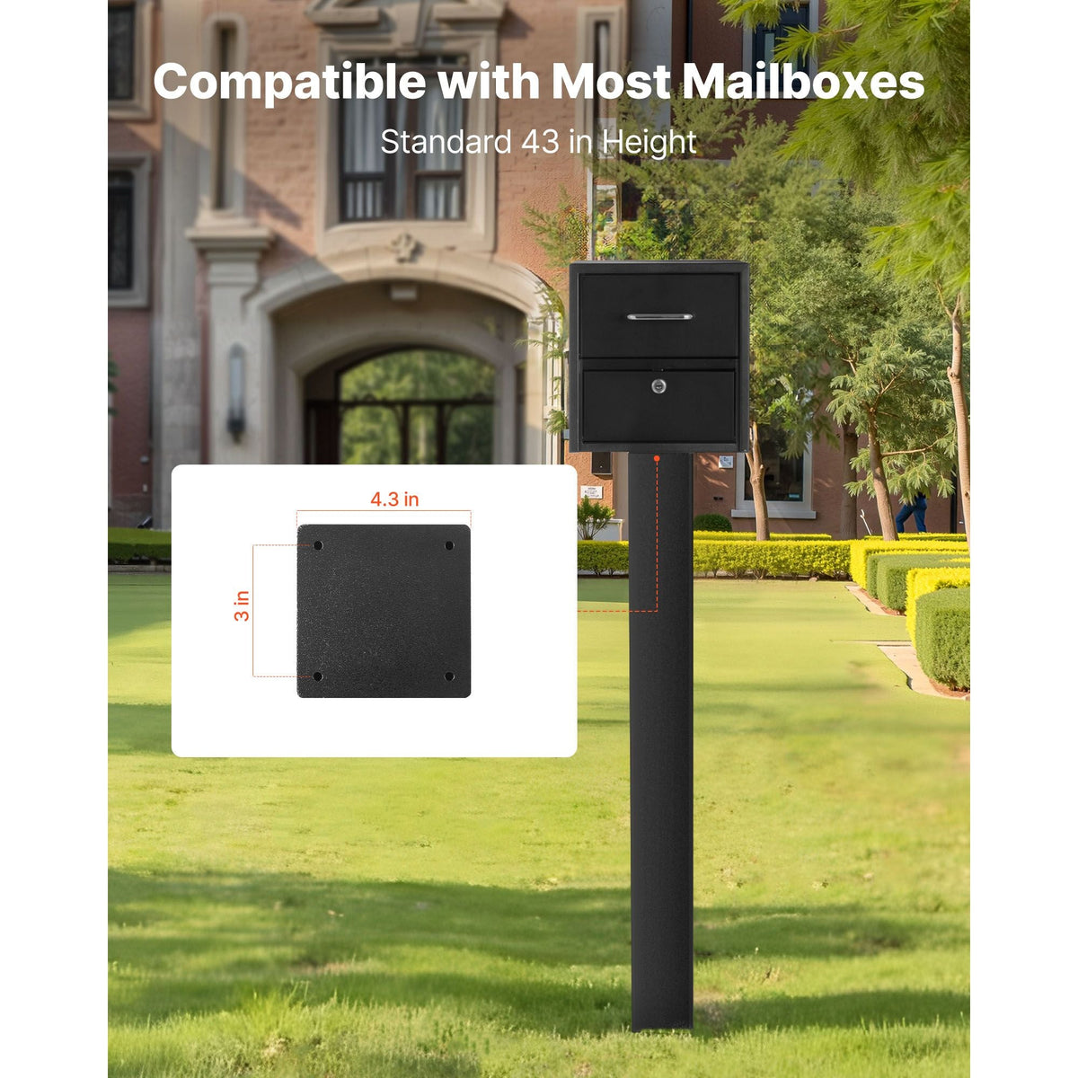 Mailbox Post, 43 x 4 x 4 Inches, Steel In-Ground Mounting Mail Box Stand with Powder Coating Surface, Heavy Duty Metal Post Sleeve Kit for Outside Curbside Residential Use, Easy Install, Black