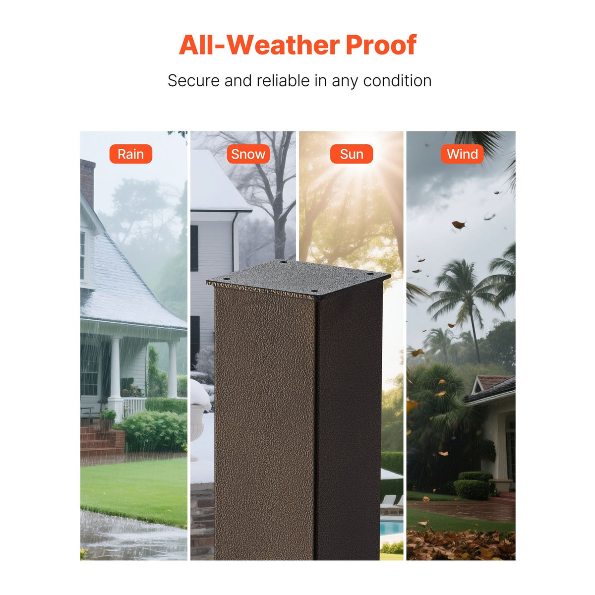 Mailbox Post, 43 x 4 x 4 Inches, Steel In-Ground Mounting Mail Box Stand with Powder Coating Surface, Heavy Duty Metal Post Sleeve Kit for Outside Curbside Residential Use, Easy Install, Bronze