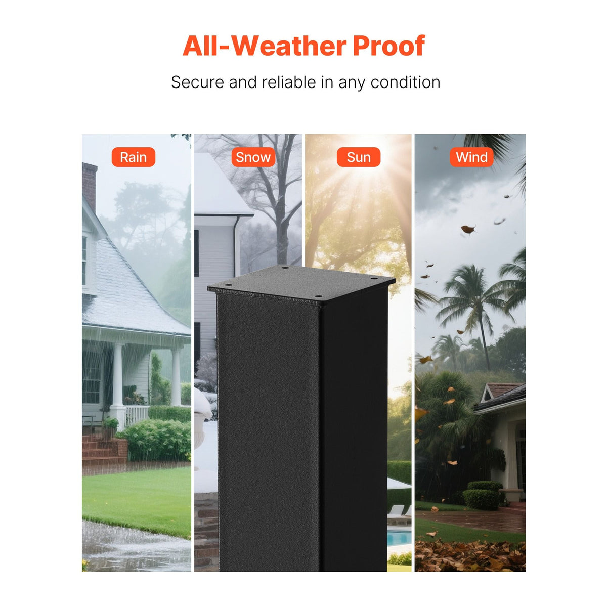 Mailbox Post, 43 x 4 x 4 Inches, Steel In-Ground Mounting Mail Box Stand with Powder Coating Surface, Heavy Duty Metal Post Sleeve Kit for Outside Curbside Residential Use, Easy Install, Black