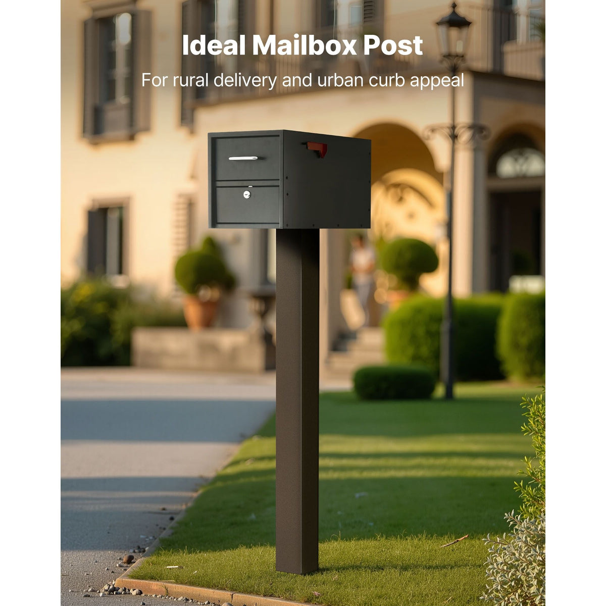 Mailbox Post, 43 x 4 x 4 Inches, Steel In-Ground Mounting Mail Box Stand with Powder Coating Surface, Heavy Duty Metal Post Sleeve Kit for Outside Curbside Residential Use, Easy Install, Bronze