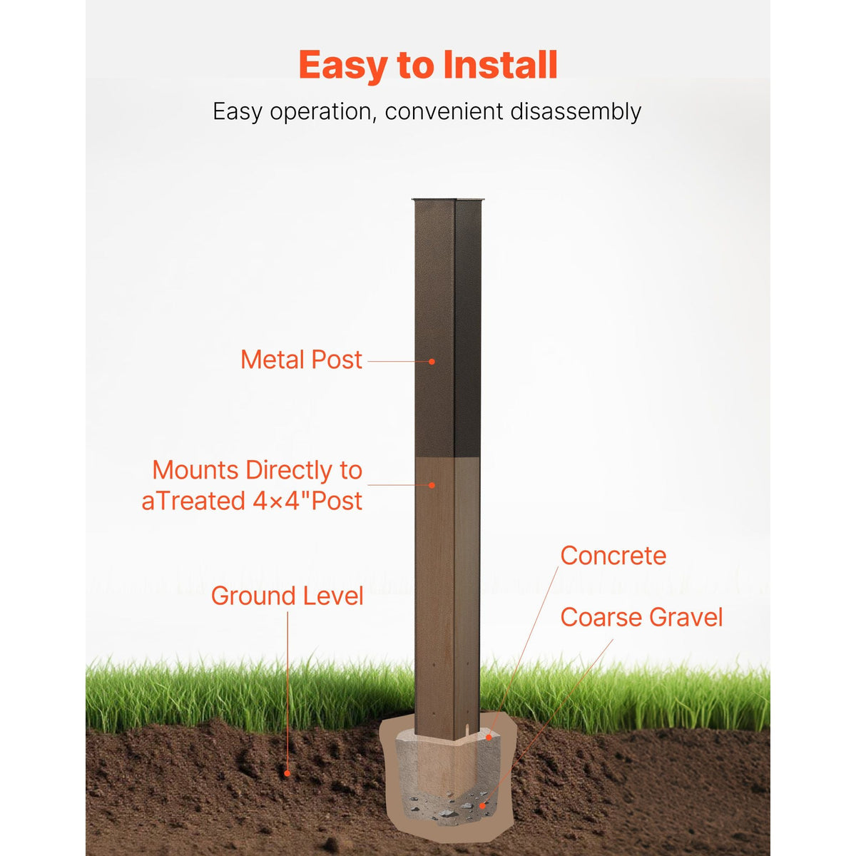 Mailbox Post, 43 x 4 x 4 Inches, Steel In-Ground Mounting Mail Box Stand with Powder Coating Surface, Heavy Duty Metal Post Sleeve Kit for Outside Curbside Residential Use, Easy Install, Bronze