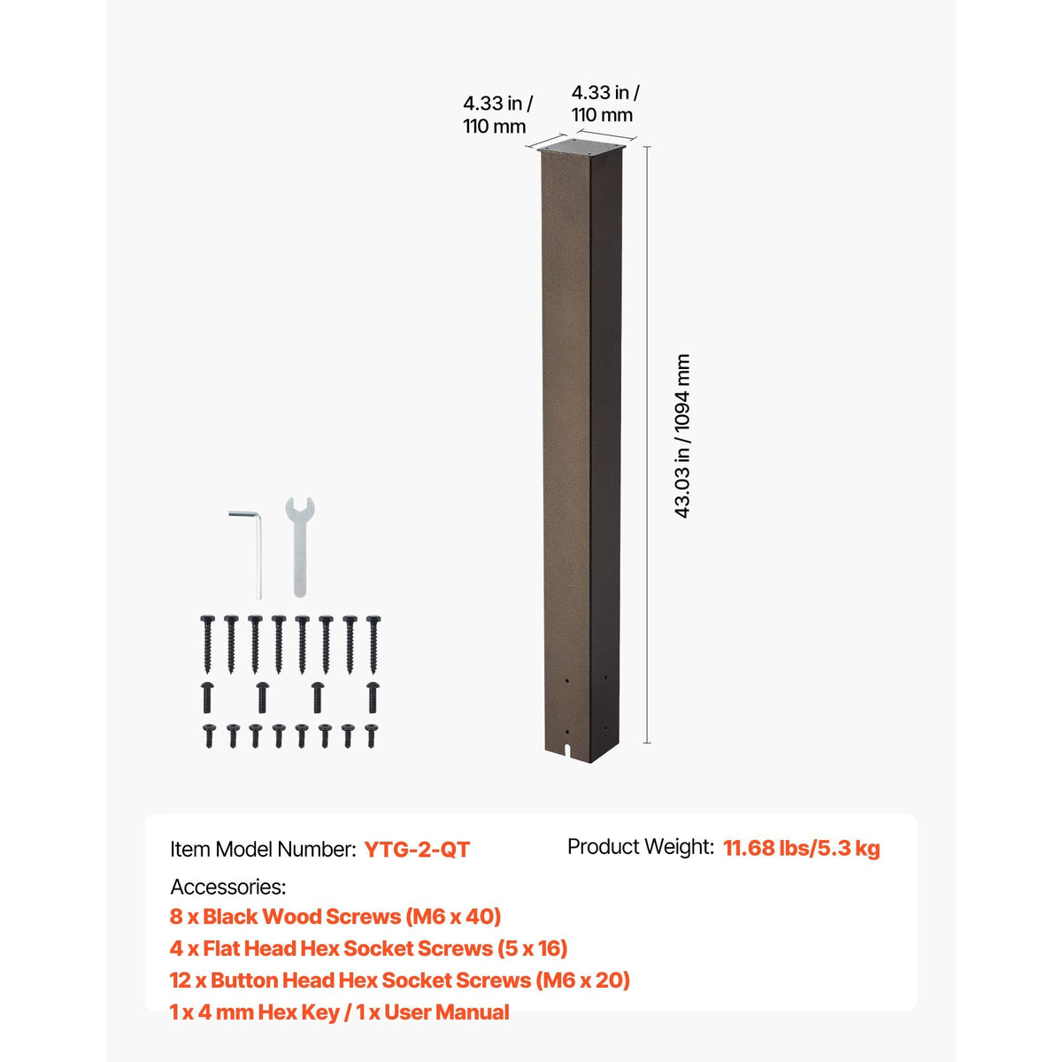 Mailbox Post, 43 x 4 x 4 Inches, Steel In-Ground Mounting Mail Box Stand with Powder Coating Surface, Heavy Duty Metal Post Sleeve Kit for Outside Curbside Residential Use, Easy Install, Bronze