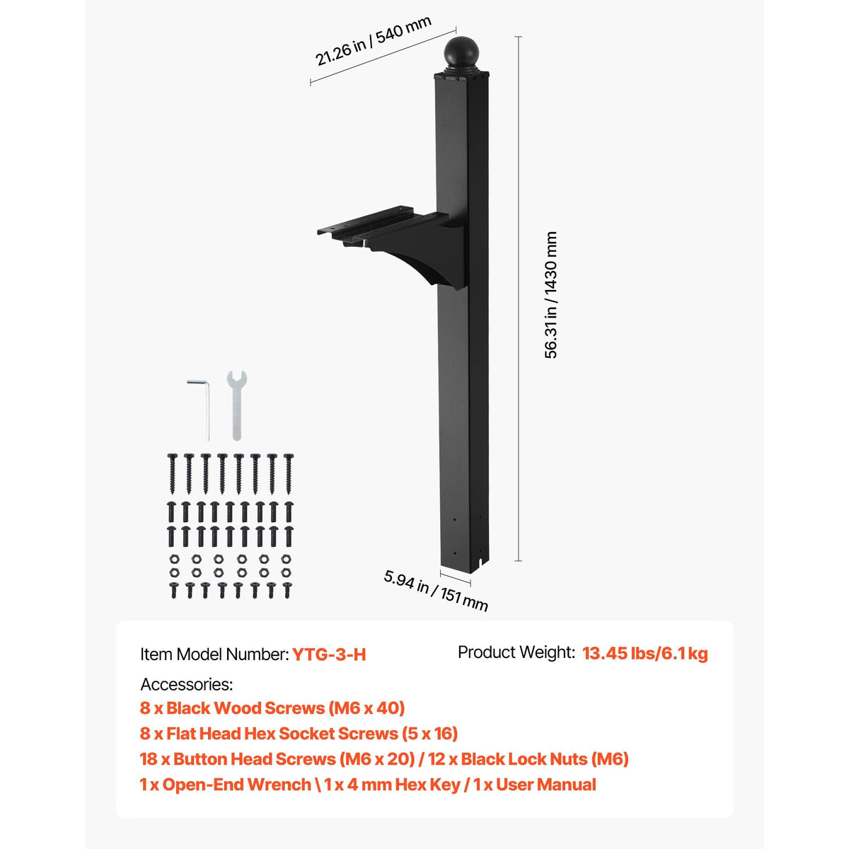 Mailbox Post, 56 x 4 x 4 Inches, Aluminum In-Ground Mounting Mail Box Stand with Universal Plate Bracket, Heavy Duty Metal Post Sleeve Kit for Outside Curbside Residential, Powder Coated Black