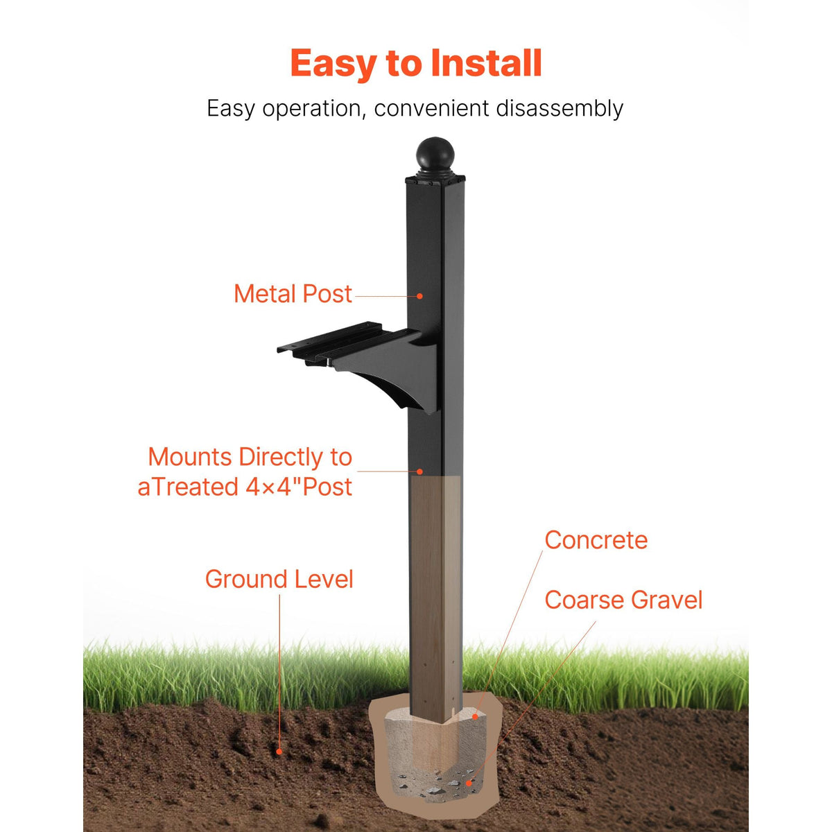 Mailbox Post, 56 x 4 x 4 Inches, Aluminum In-Ground Mounting Mail Box Stand with Universal Plate Bracket, Heavy Duty Metal Post Sleeve Kit for Outside Curbside Residential, Powder Coated Black