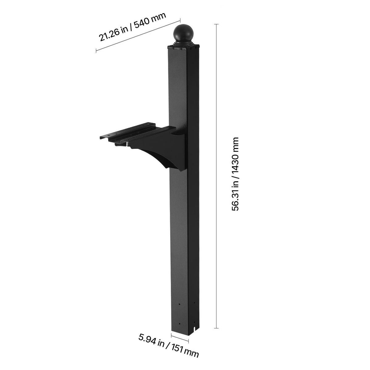 Mailbox Post, 56 x 4 x 4 Inches, Aluminum In-Ground Mounting Mail Box Stand with Universal Plate Bracket, Heavy Duty Metal Post Sleeve Kit for Outside Curbside Residential, Powder Coated Black