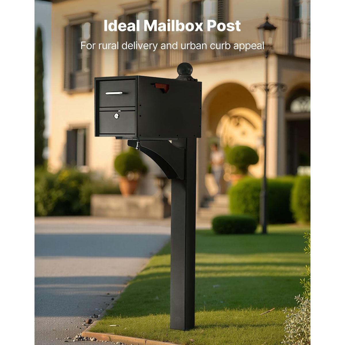 Mailbox Post, 56 x 4 x 4 Inches, Aluminum In-Ground Mounting Mail Box Stand with Universal Plate Bracket, Heavy Duty Metal Post Sleeve Kit for Outside Curbside Residential, Powder Coated Black