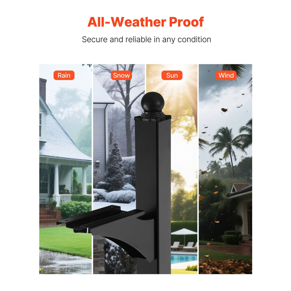 Mailbox Post, 56 x 4 x 4 Inches, Aluminum In-Ground Mounting Mail Box Stand with Universal Plate Bracket, Heavy Duty Metal Post Sleeve Kit for Outside Curbside Residential, Powder Coated Black