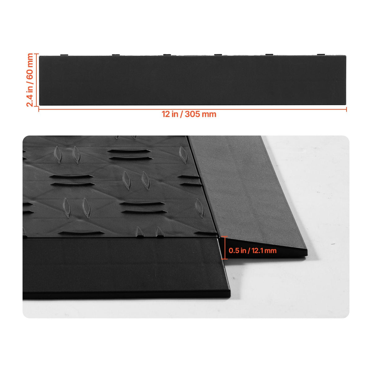 Male Garage Floors Transition Edge Kit, 15 PCS Sturdy PP Interlocking Modular Garage Floor Edging Slip-resistant, Easy Assembly Compatible Only With Upgraded 6-Lock Garage Mats, Black