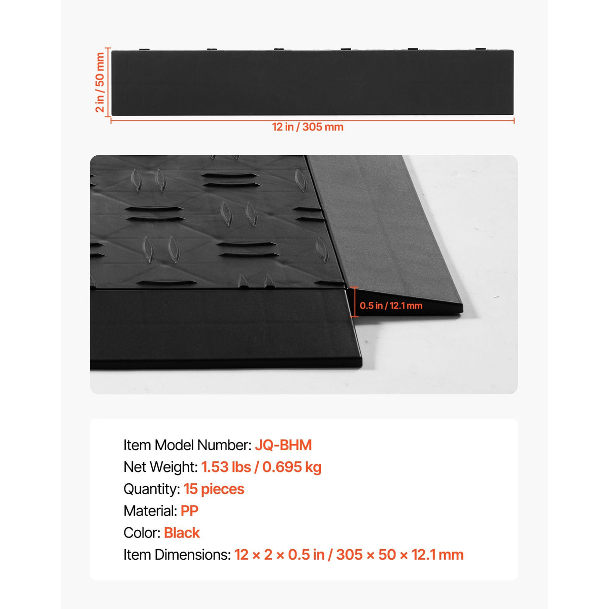 Male Garage Floors Transition Edge Kit, 15 PCS Sturdy PP Interlocking Modular Garage Floor Edging Slip-resistant, Easy Assembly Compatible Only With Upgraded 6-Lock Garage Mats, Black