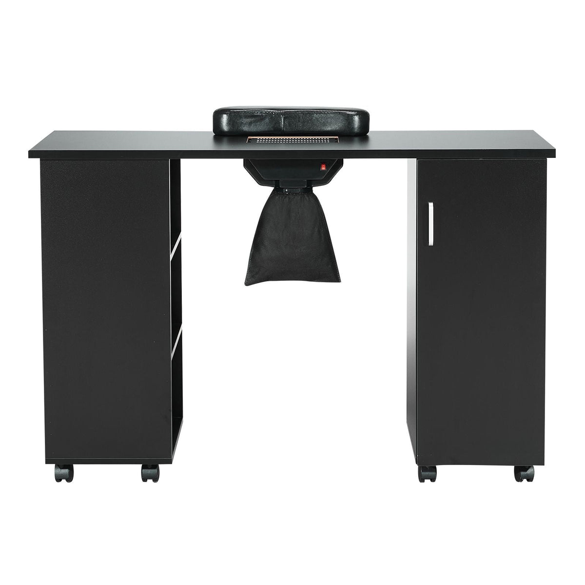Manicure Table, Nail Table Station with Electric Dust Collector, Moveable Nail Tech Desk with 8 Wheels (4 Lockable), 3 Dust Bag & Wrist Rest, MDF Nail Art Workstation for Spa Beauty Salon, Black