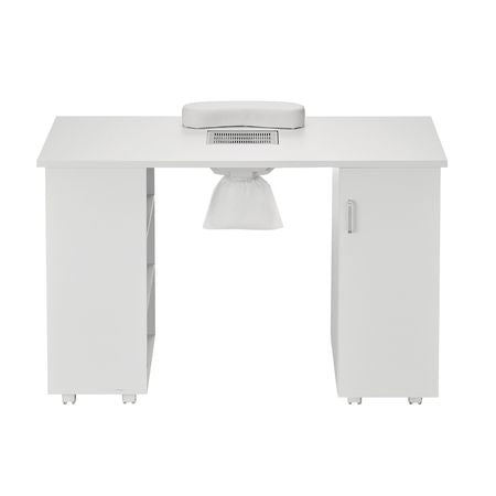 Manicure Table, Nail Table Station with Electric Dust Collector, Moveable Nail Tech Desk with 8 Wheels (4 Lockable), 3 Dust Bag & Wrist Rest, MDF Nail Art Workstation for Spa Beauty Salon, White