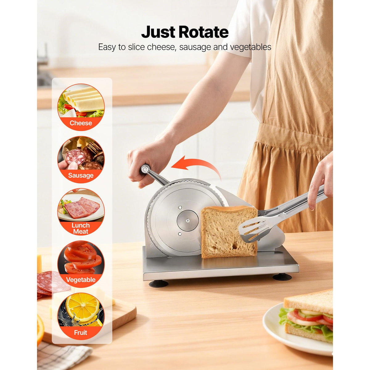 Manual Bread Slicer, 0-0.6" Adjustable Thickness Cheese Cutter, Hand Cranked Slicer for Homemade Bread - with Serrated Stainless Steel Blade for Kitchen, Restaurant, Bakery, Party