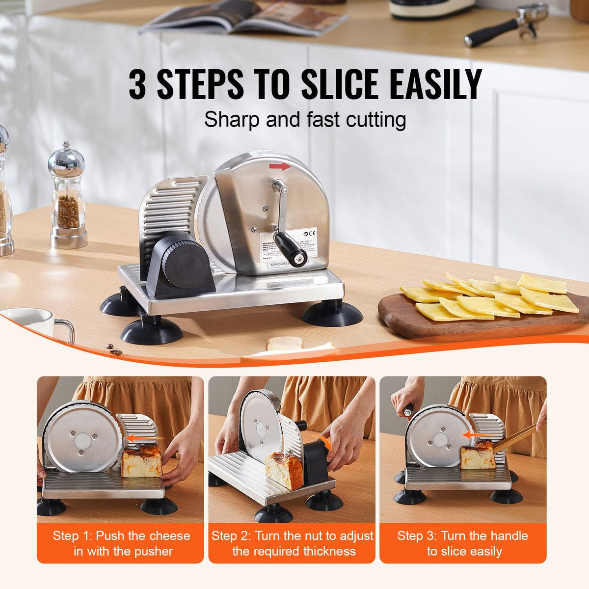 Manual Bread Slicer, 0-6" Adjustable Thickness Cheeser Butter Cutting, Micro-Serrated Stainless Steel Blade, Aluminum Alloy Commercial Cheese Slicer for Kitchen, Restaurant, Bakery, Party