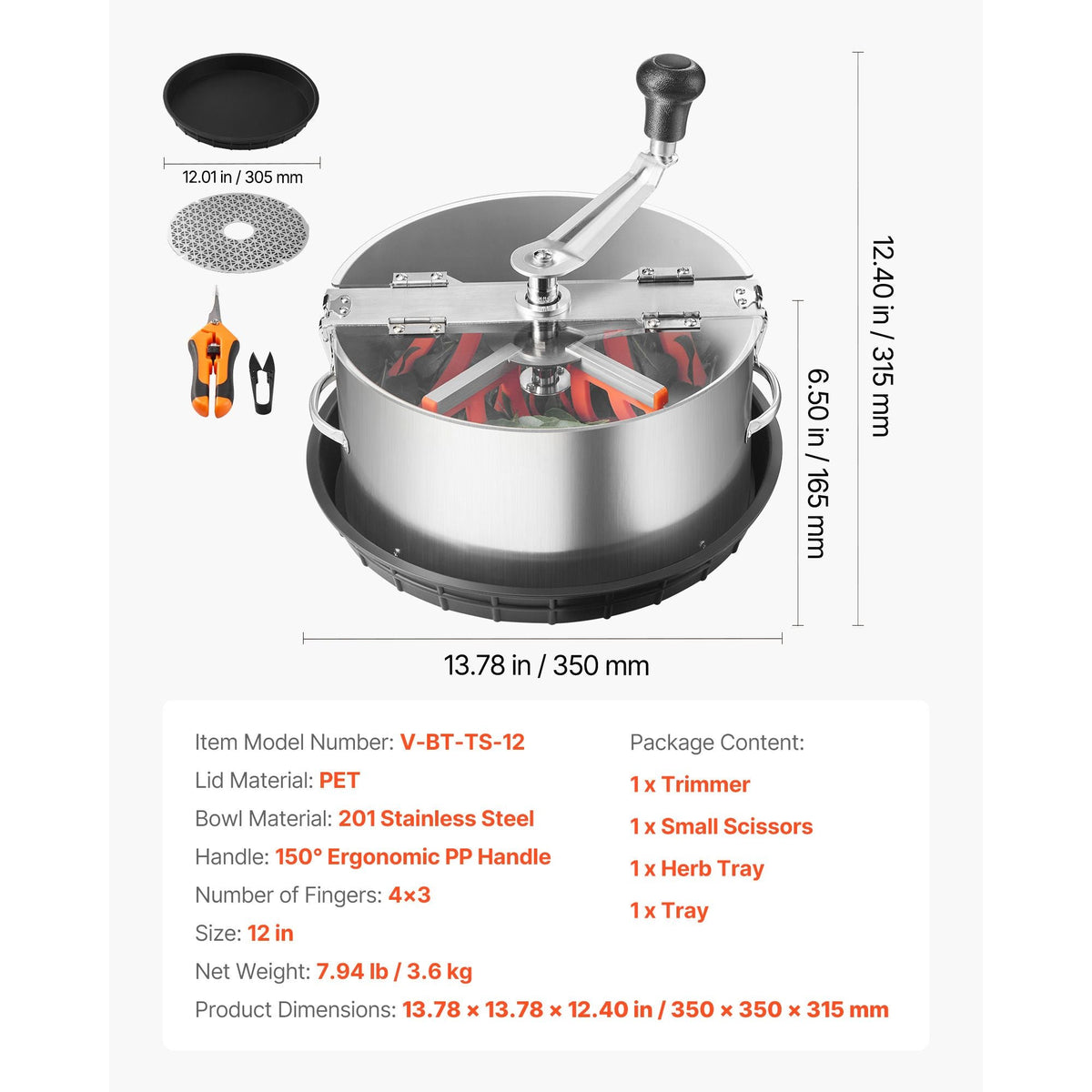 Manual Bud Leaf Trimmer, 12 in Reaper Bowl Bud Trimmer with Stainless Steel Blades, Visual Cutting , Wet & Dry Hydroponic Cutting Machine with Tray, Twisted Spin Cut for Plant Buds Flowers