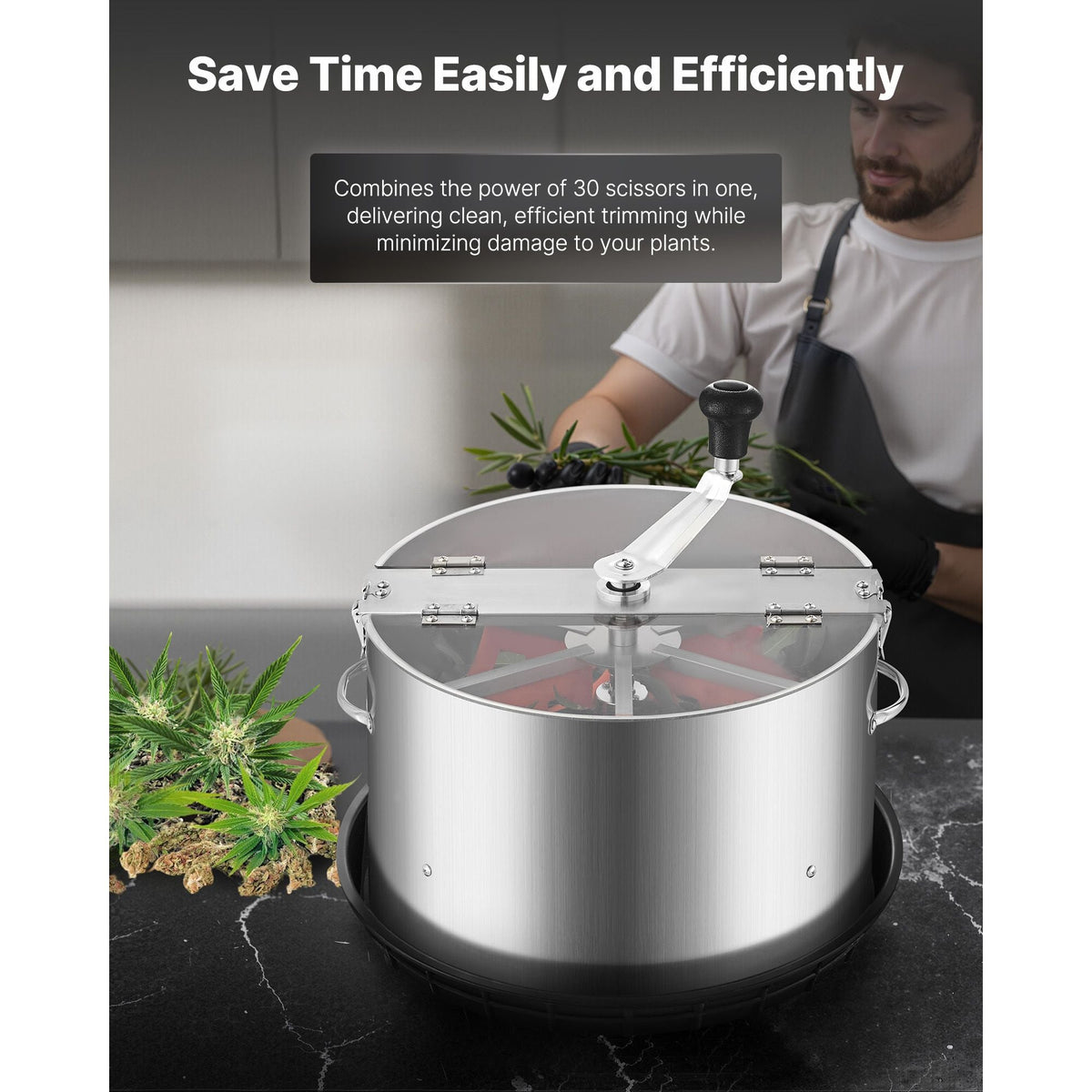 Manual Bud Leaf Trimmer, 16 in Reaper Bowl Bud Trimmer with Stainless Steel Blades, Visual Cutting, Wet & Dry Hydroponic Cutting Machine with Tray, Twisted Spin Cut for Plant Buds Flowers