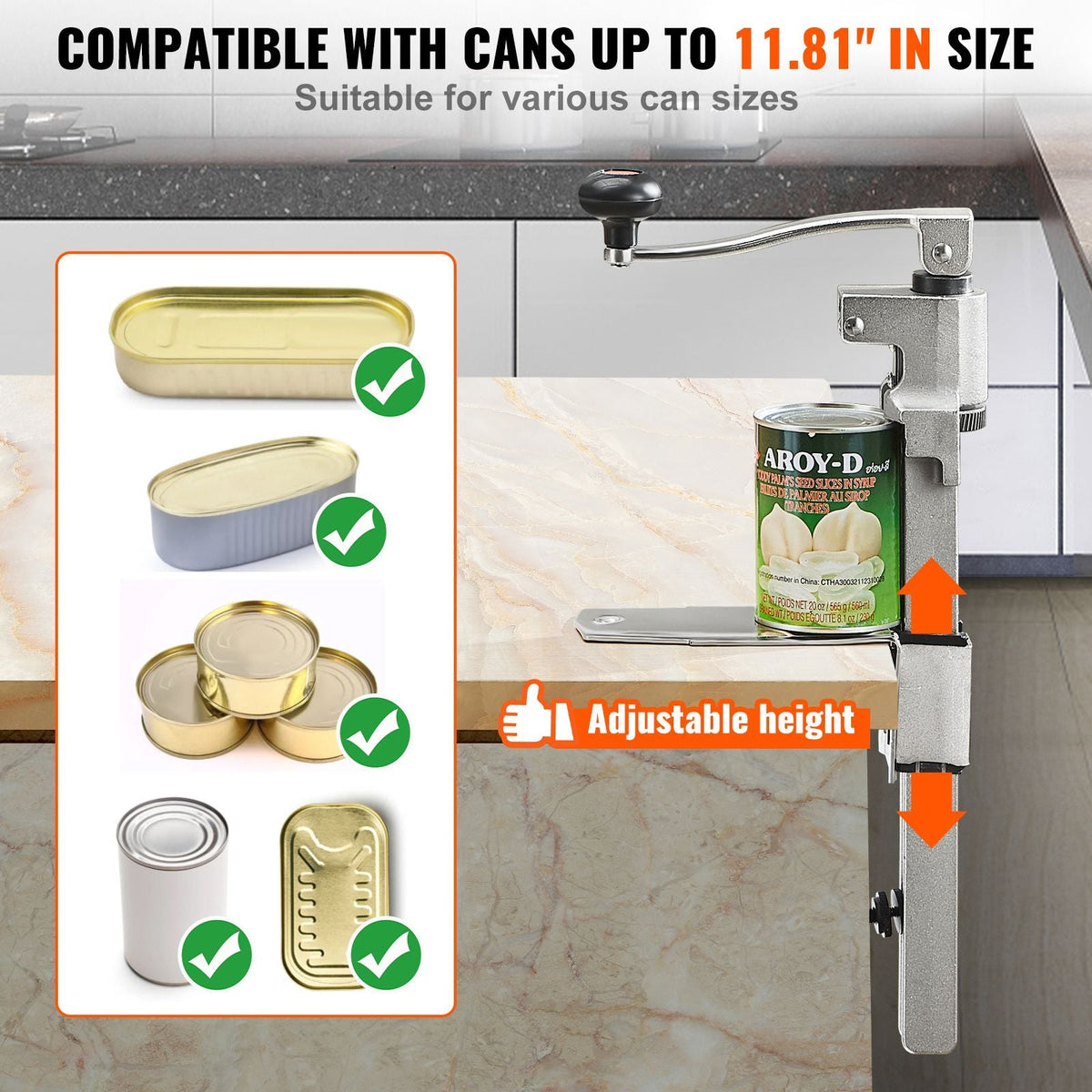 Manual Can Opener, Commercial Table Opener for Large Cans, Heavy Duty Can Opener with Base, Adjustable Height Industrial Jar Opener For Cans Up to 15.7" Tall, for Restaurant Hotel Home Bar