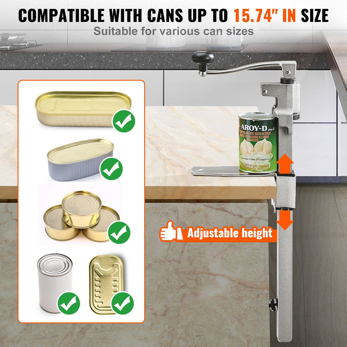 Manual Can Opener, Sturdy Tabletop Can Opener for Big Cans, Durable with Stand, Height-Adjustable Professional Jar Opener, Suitable for Cans Up to 11.8" High, Ideal for Restaurants, Hotels, H