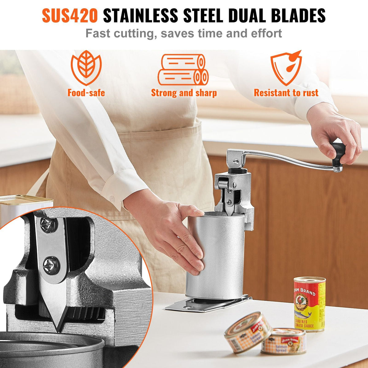 Manual Can Opener, Sturdy Tabletop Can Opener for Big Cans, Durable with Stand, Height-Adjustable Professional Jar Opener, Suitable for Cans Up to 11.8" High, Ideal for Restaurants, Hotels, H