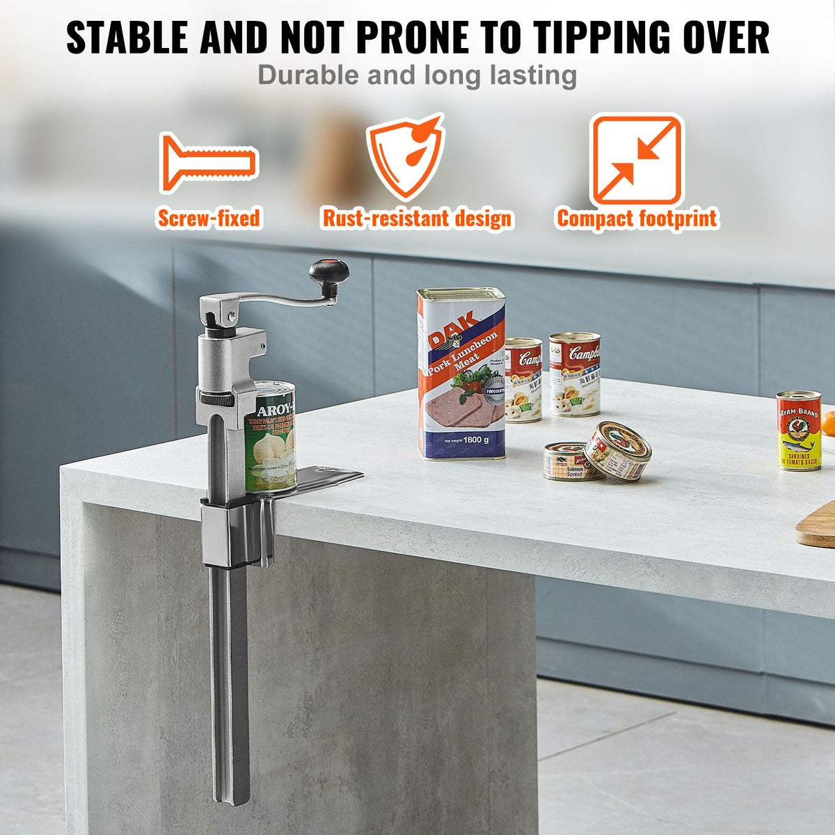 Manual Can Opener, Sturdy Tabletop Can Opener for Big Cans, Durable with Stand, Height-Adjustable Professional Jar Opener, Suitable for Cans Up to 11.8" High, Ideal for Restaurants, Hotels, H
