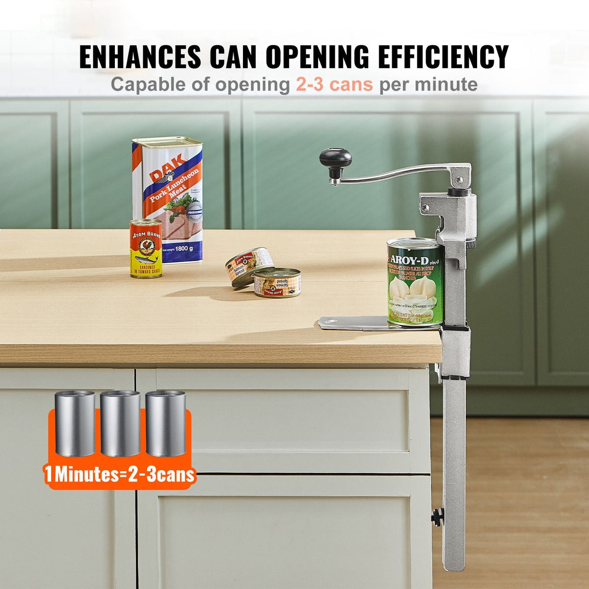 Manual Can Opener, Sturdy Tabletop Can Opener for Big Cans, Durable with Stand, Height-Adjustable Professional Jar Opener, Suitable for Cans Up to 11.8" High, Ideal for Restaurants, Hotels, H