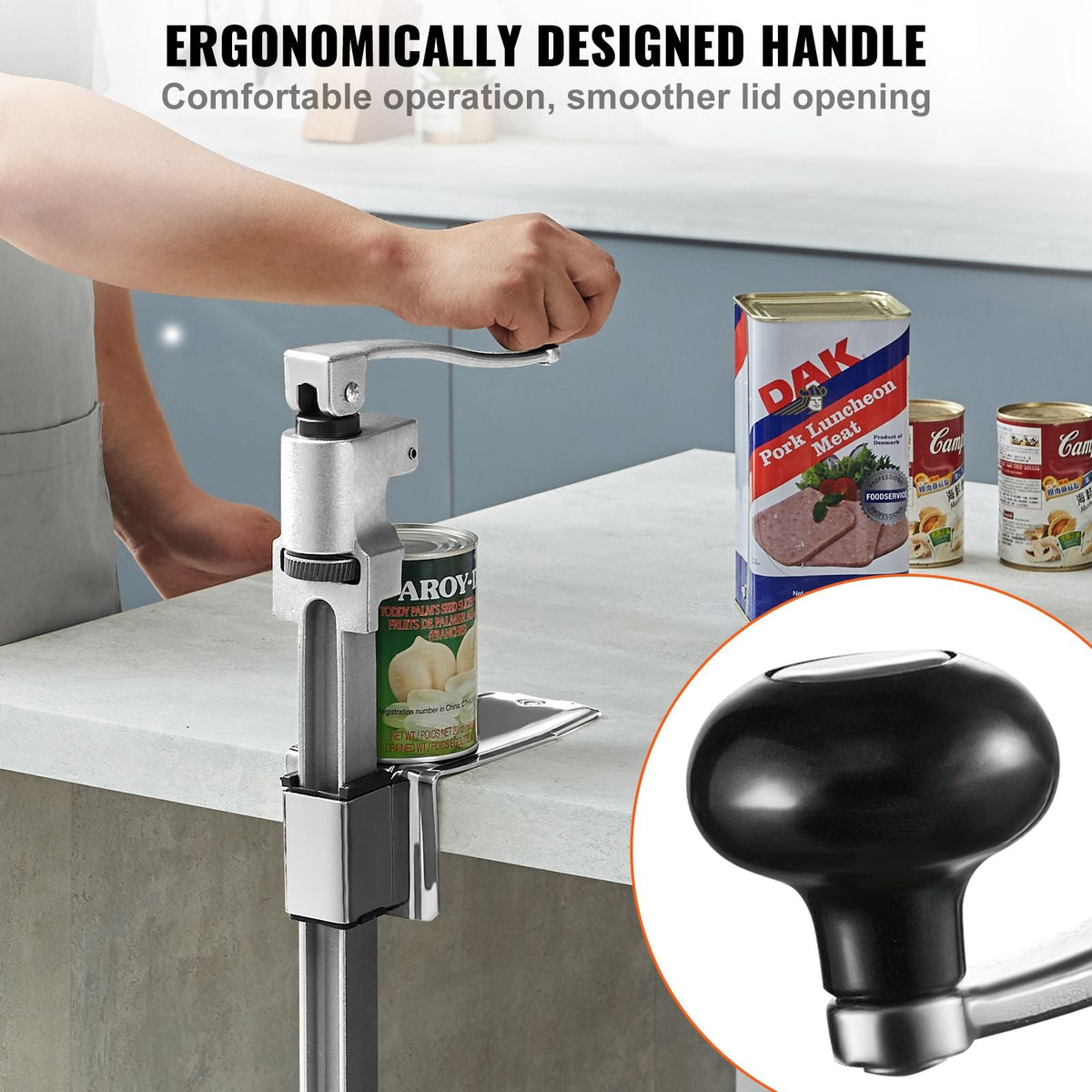 Manual Can Opener, Sturdy Tabletop Can Opener for Big Cans, Robust Can Opener with Stand, Height-Adjustable Professional Jar Opener, Suitable for Cans Up to 11.8" in Height, Ideal for Restaur