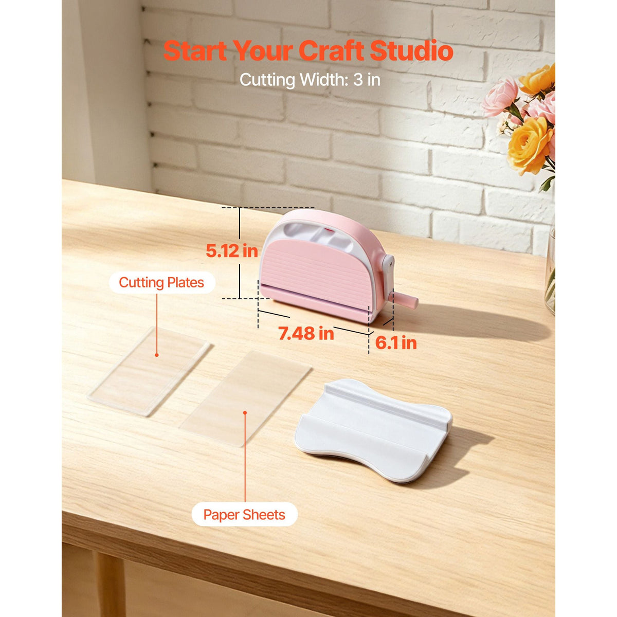 Manual Die Cutting and Embossing Machine, 3" Opening, Portable Die Cut Machine with Cutting Plates, Ergonomic Handle, Easy to Store, for Arts and Crafts, Scrapbooking, Card Making, Crafting
