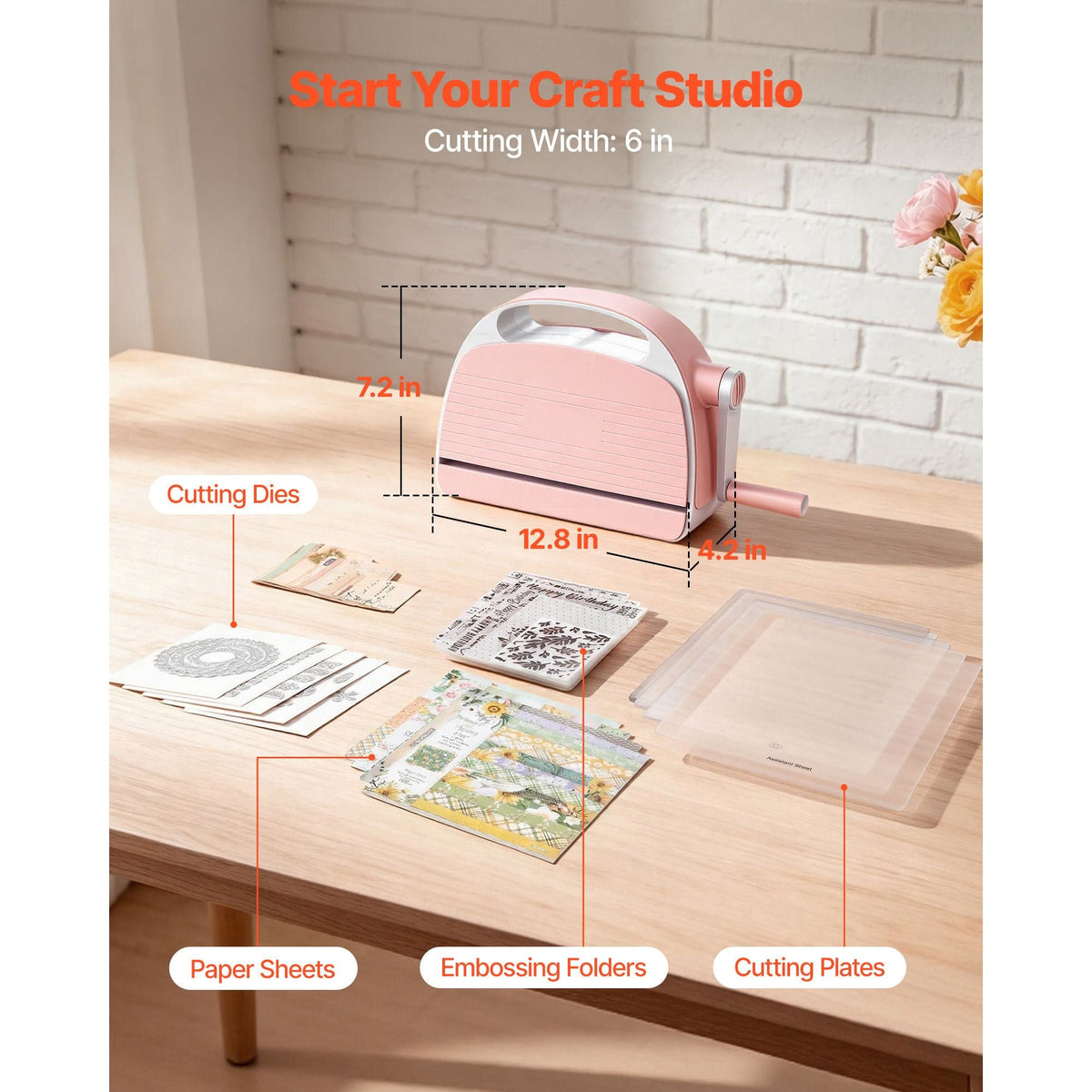 Manual Die Cutting and Embossing Machine, 6" Opening, Portable Die Cut Machine Set with Cutting Dies, Embossing Folders, Paper Sheets, Cutting Plates, for Scrapbooking, Card Making, Crafting
