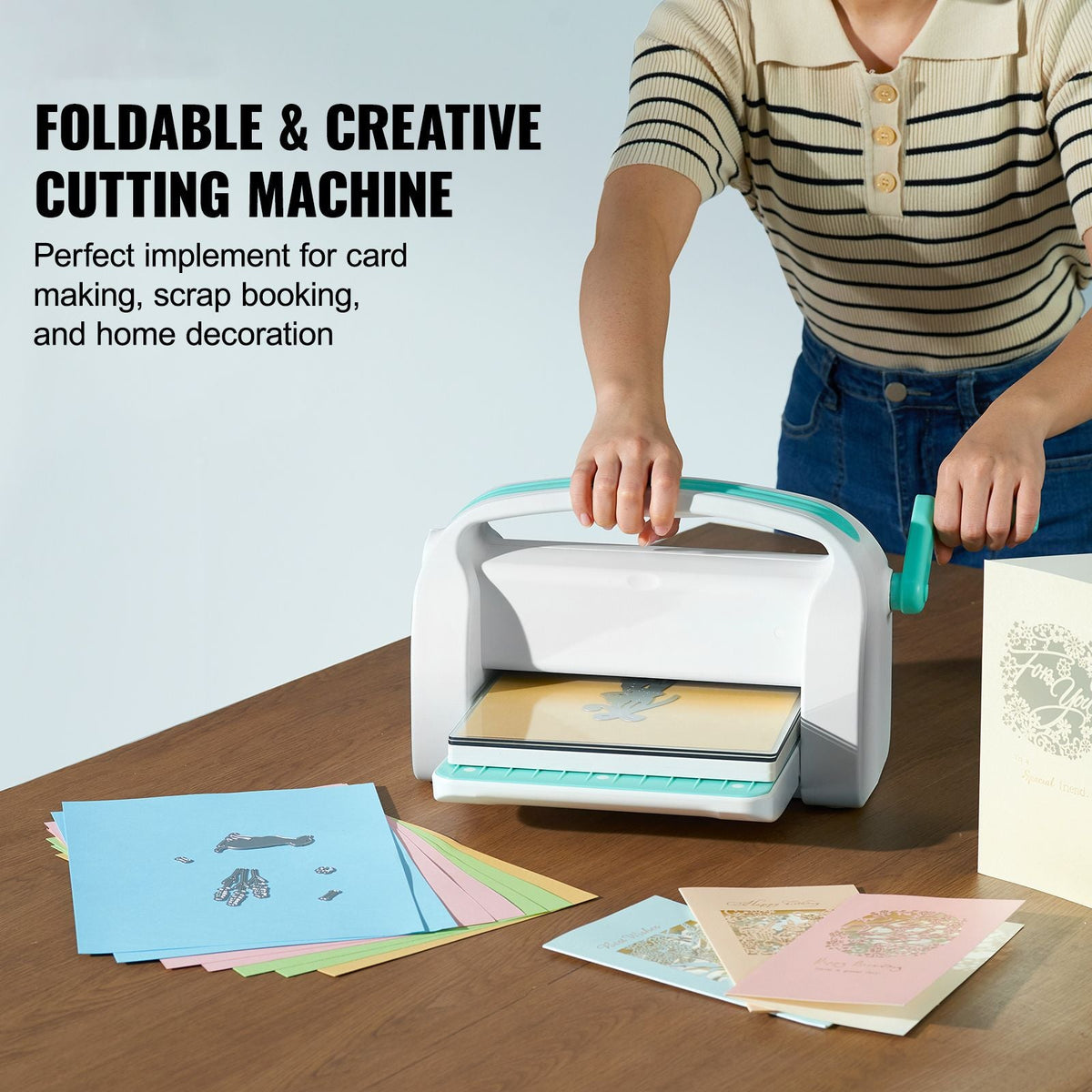 Manual Die Cutting & Embossing Machine, Portable Cut Machines, 9 inch Opening Scrapbooking Machine Full Kit Included, For Arts & Crafts, Scrapbooking, Card Making and Crafting, White