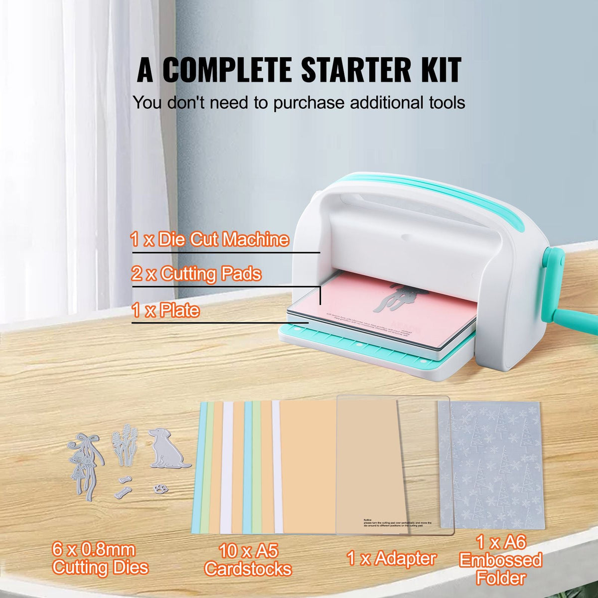 Manual Die Cutting & Embossing Machine, Portable Cut Machines, 9 inch Opening Scrapbooking Machine Full Kit Included, For Arts & Crafts, Scrapbooking, Card Making and Crafting, White