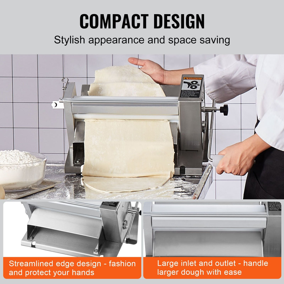 Manual Dough Sheeter Machine, Puff Pastry Sheeter and Fondant Roller, Removable Handle, Panel, Roller for Easy Cleaning, Max 1/2 inch Adjustable Thickness, for Home or Small Commercial Kitchens