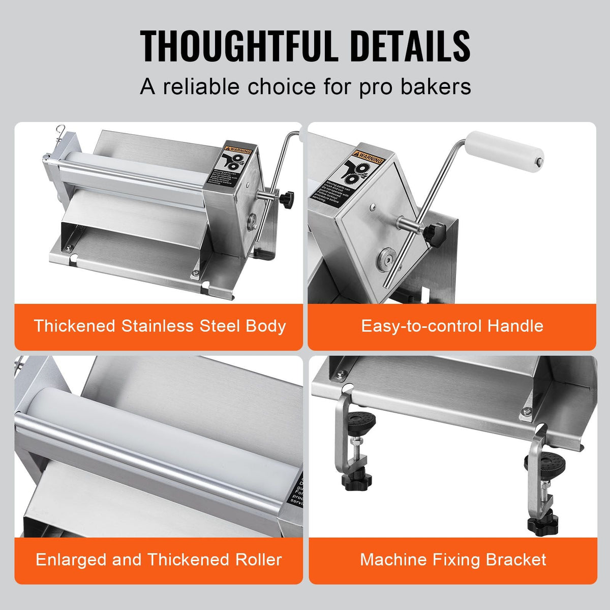 Manual Dough Sheeter Machine, Puff Pastry Sheeter and Fondant Roller, Removable Handle, Panel, Roller for Easy Cleaning, Max 1/2 inch Adjustable Thickness, for Home or Small Commercial Kitchens