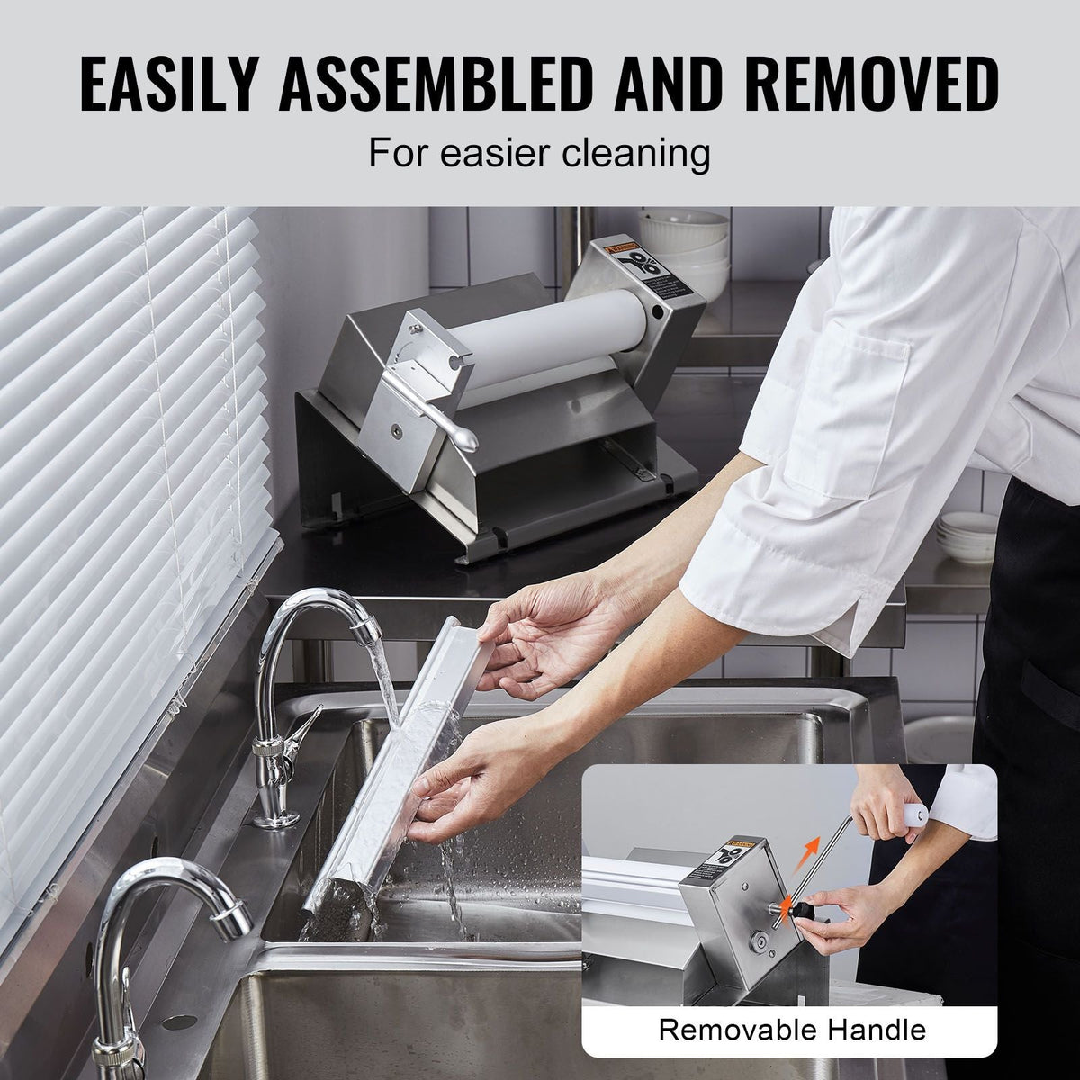 Manual Dough Sheeter Machine, Puff Pastry Sheeter and Fondant Roller, Removable Handle, Panel, Roller for Easy Cleaning, Max 1/2 inch Adjustable Thickness, for Home or Small Commercial Kitchens