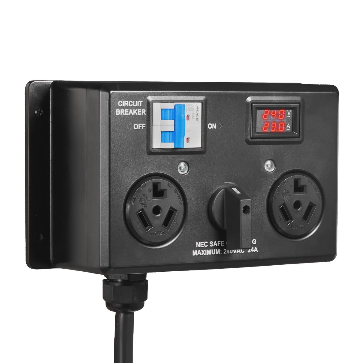 Manual EV Charging Switch, NEMA 10-30, Splitter Switch for Dryer & EV, 24A Max 240V Manual Power Distribution with Circuit Breaker, Real-Time Display, Hand-Operated Selector, Plug and Play, ETL