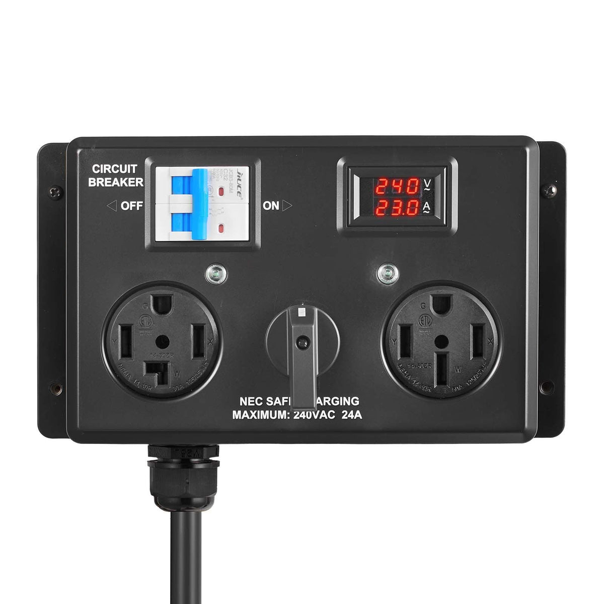 Manual EV Charging Switch, NEMA 14-30P to 14-30R & 14-50R, Splitter Switch for Dryer & EV, 24A Max 240V Manual Power Distribution with Circuit Breaker, Hand-Operated Selector, Plug and Play, ETL