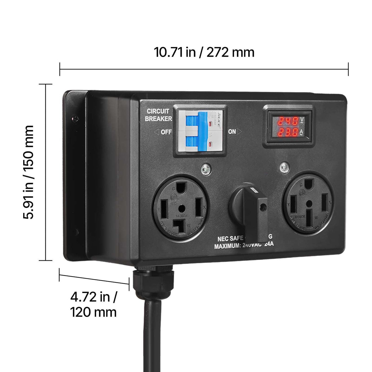 Manual EV Charging Switch, NEMA 14-30P to 14-30R & 14-50R, Splitter Switch for Dryer & EV, 24A Max 240V Manual Power Distribution with Circuit Breaker, Hand-Operated Selector, Plug and Play, ETL