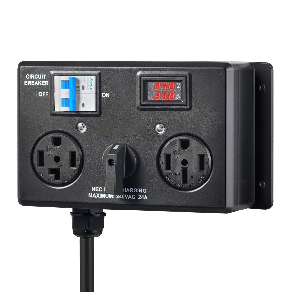Manual EV Charging Switch, NEMA 14-30P to 14-30R & 14-50R, Splitter Switch for Dryer & EV, 24A Max 240V Manual Power Distribution with Circuit Breaker, Hand-Operated Selector, Plug and Play, ETL