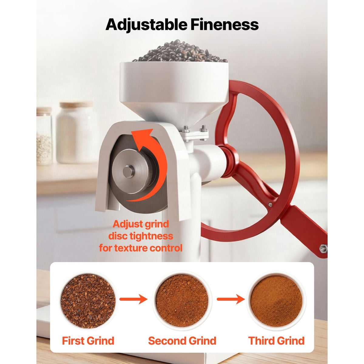 Manual Grain Mill with Flywheel, Hand-Crank Corn Grinder, Heavy-Duty Carbon Steel Wheat Grinding Mill with Adjustable Fineness & 0.53 Gallon Hopper for Grains Spices Coffee Beans Nuts