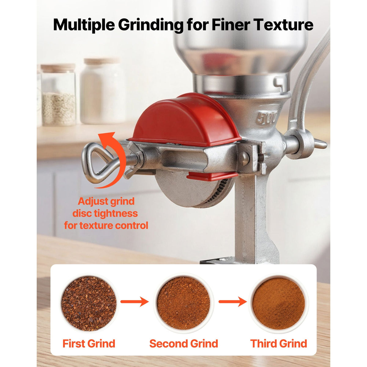 Manual Grain Mill with High Hopper, Hand-Crank Corn Grinder, Heavy Duty Cast Iron Wheat Grinding Mill with Stable Table Clamp & Dust Cover for Grains Spices Coffee Beans Nuts