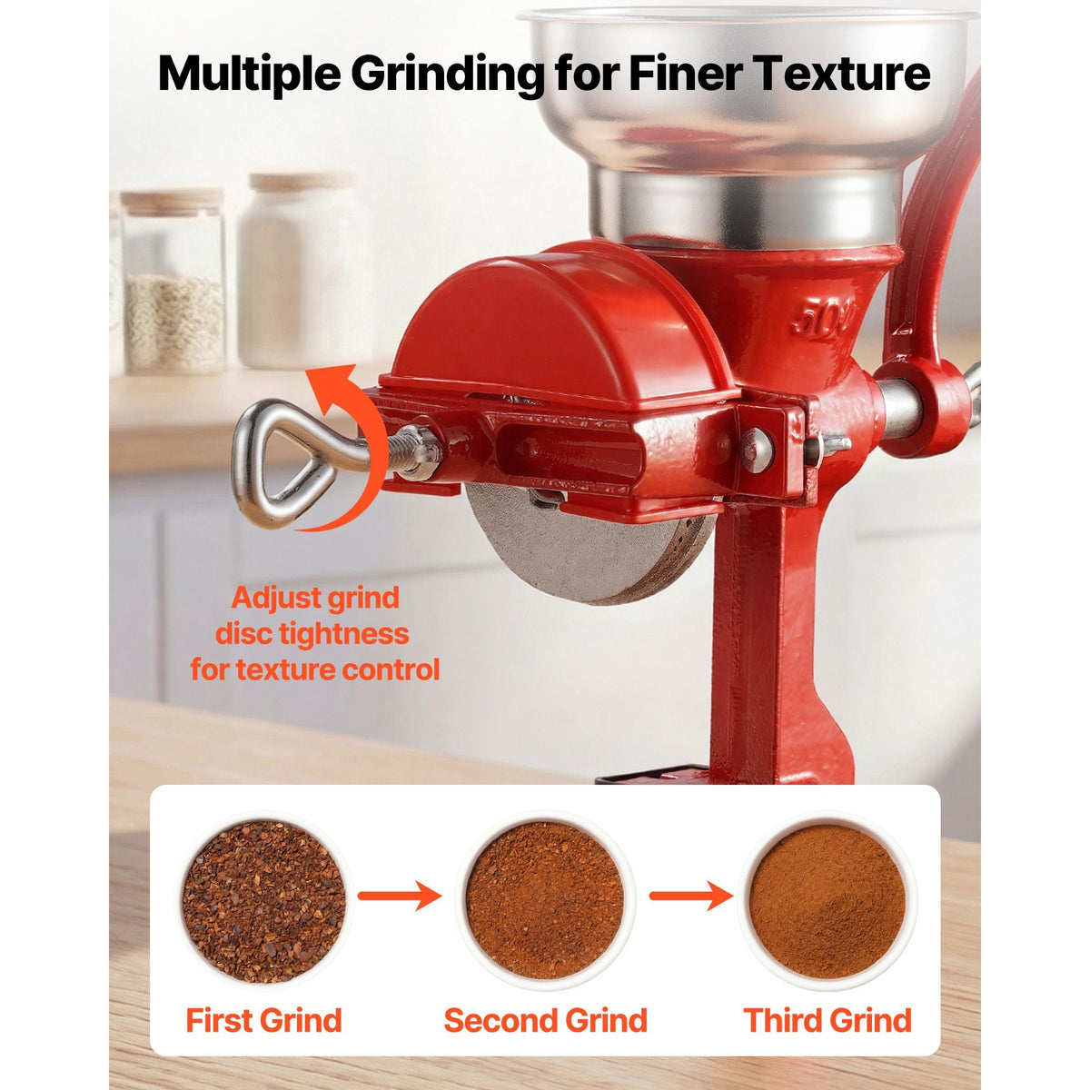 Manual Grain Mill with Low Hopper, Hand-Crank Corn Grinder, Heavy Duty Cast Iron Wheat Grinding Mill with Stable Table Clamp & Dust Cover for Grains Spices Coffee Beans Nuts